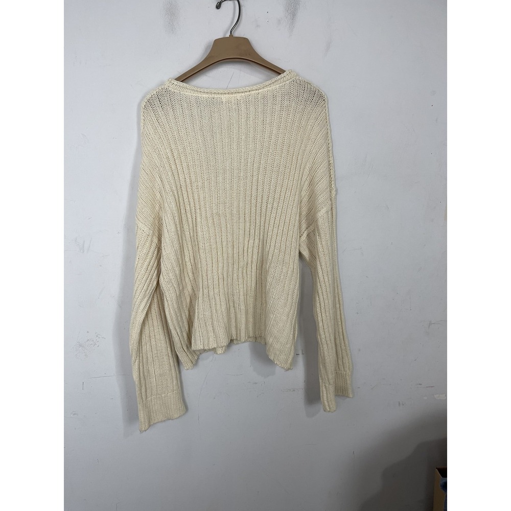 Pol Womens‎ Cream Ribbed Knit V-Neck Oversized Sweater SMST424B Large Boho Wool
